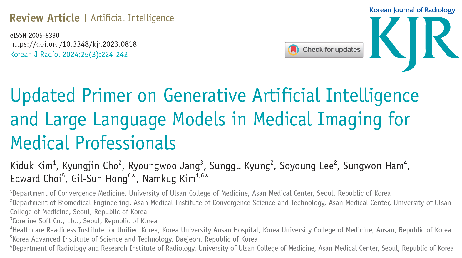 Generative Artificial Intelligence and Large Language Models in Medical Imaging for Medical Professionals  - Great Korean Publication about the keypoints